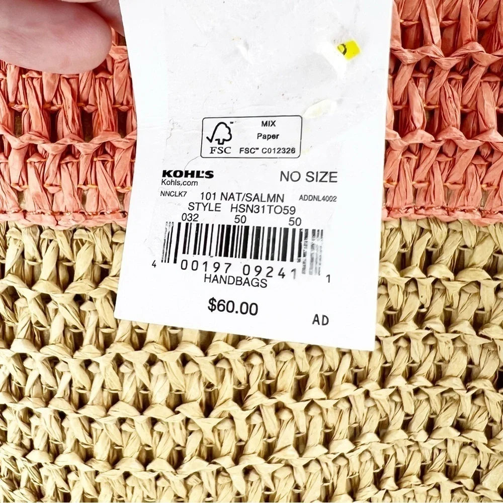 ✅ NWT SONOMA WOVEN BAG TAN/CORAL BEACH BAG‎